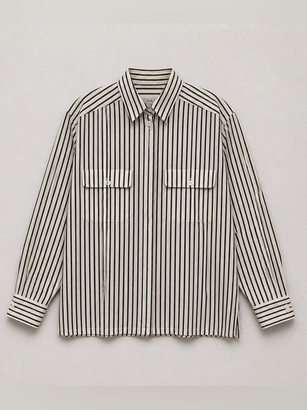 Chaus Cream and Black Striped Button-Up Blouse - Picture 3 of 15